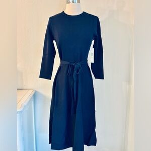 Eliza J Fit & Flare 3/4 Sleeve Crewneck Tie Waist  Knit Dress, Navy, Sz S, NWT